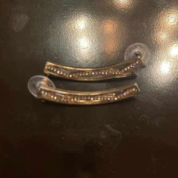 Two pair of dangle earrings ready to be fancy! Gold arc and gold strands. - Picture 2 of 5